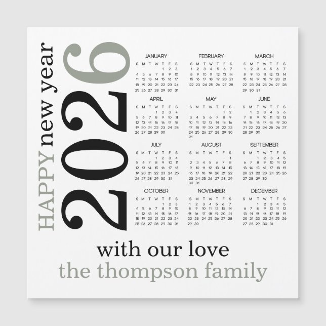 Happy New Year 2026 Sage Green White Calendar  (Front)