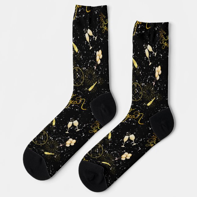 Happy New Year 2026 Seamless Pattern Socks (Left)