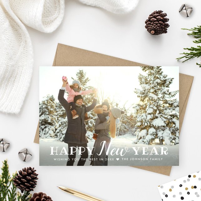 Happy New Year 2026 Silver and Gold Confetti Photo Holiday Card (Creator Uploaded)