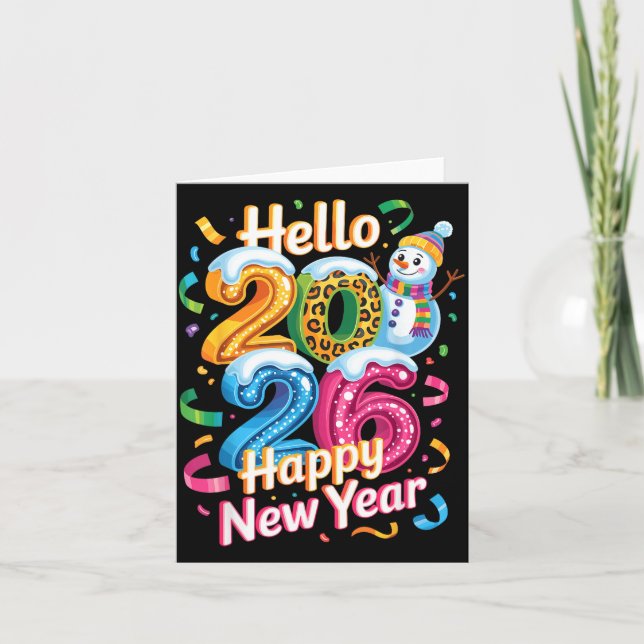 Happy New Year 2026 Snowman Colorful Celebration G Card (Front)