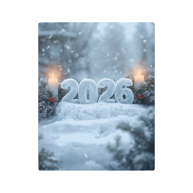 happy new year 2026 snowy glow metal print (Front)