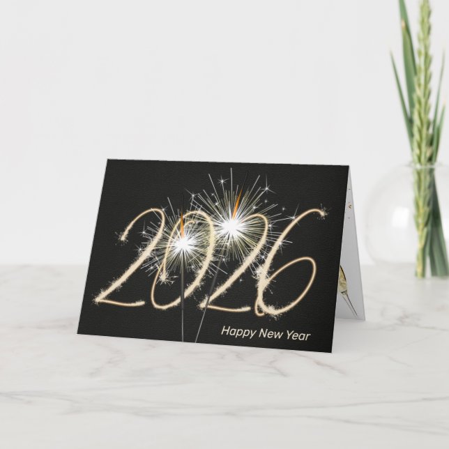 Happy New Year 2026 Sparkler Holiday Card (Front)