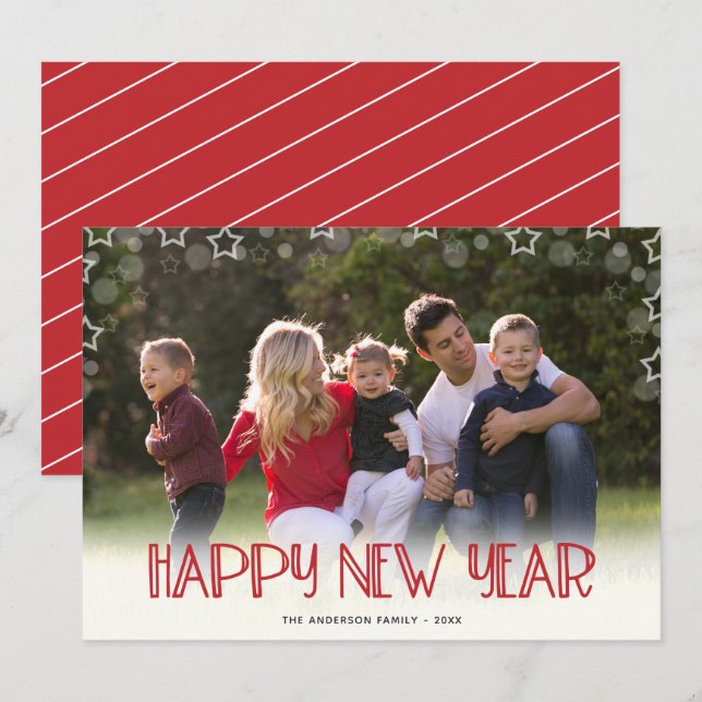 Happy New Year 2026 Stars Photo New Years Holiday Card (Front/Back)