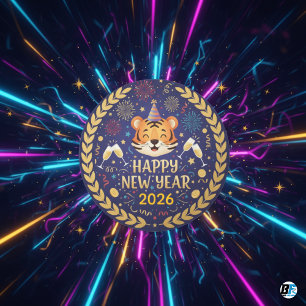 Happy New Year 2026 Tiger Celebration Party Classic Round Sticker