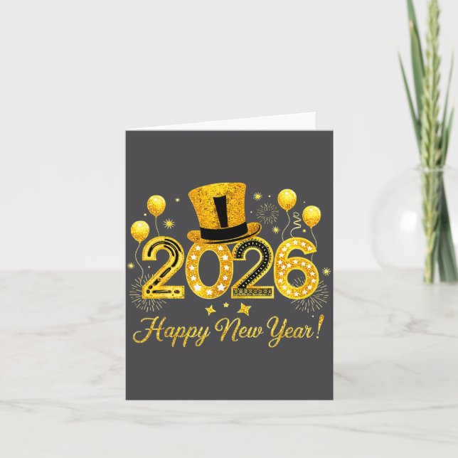 Happy New Year 2026 Top Hat Balloons Party New Yea Card (Front)