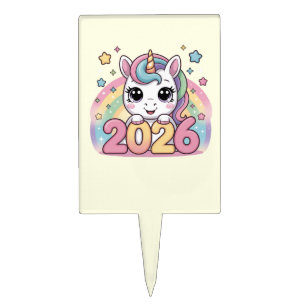 Happy New Year 2026 Unicorn Lovers Magical Vibes Cake Topper