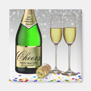 Happy New Year 2026 Wine Bottle Sparkling Magnet