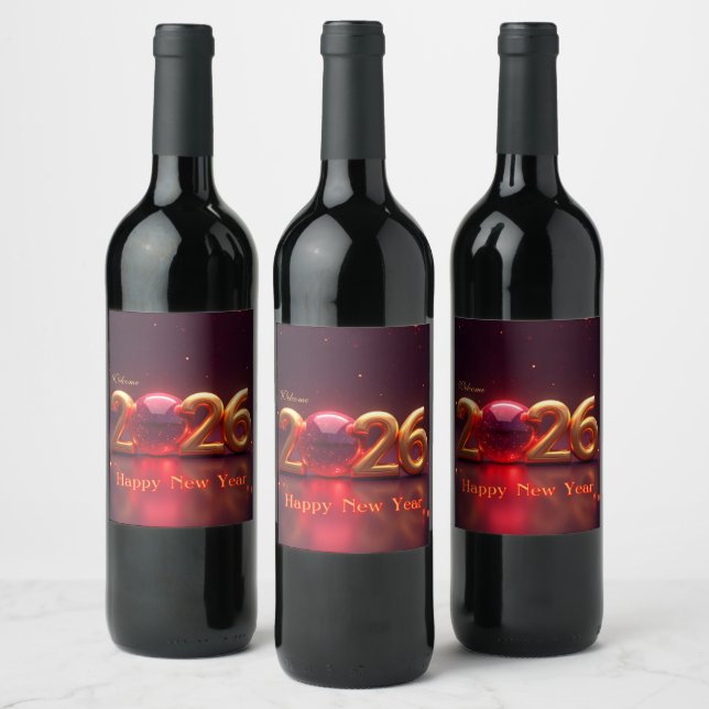 Happy New Year 2026 Wine Label (Bottles)