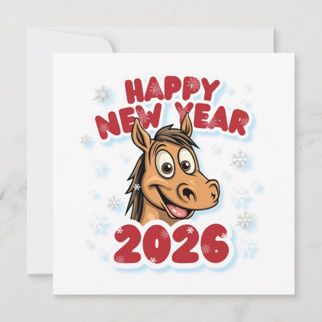 Happy New Year 2026: Year of the Horse Mascot Card (Front)