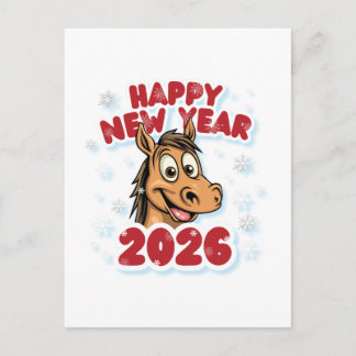 Happy New Year 2026: Year of the Horse Mascot Postcard