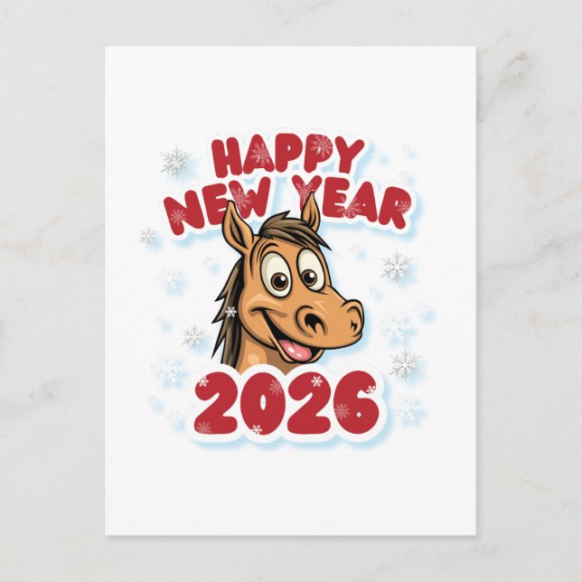 Happy New Year 2026: Year of the Horse Mascot Postcard (Front)