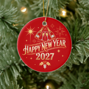 Happy New Year 2027 Celebration Ceramic Ornament