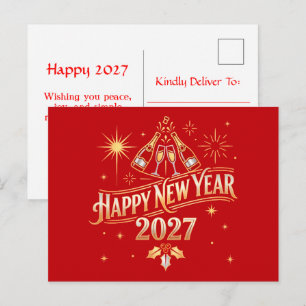 Happy New Year 2027 Celebration Holiday Postcard