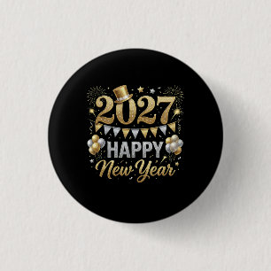 Happy new Year 2027 Fireworks Gold Balloon Eve Button