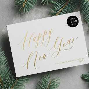 Happy New Year 2027 gold script business LOGO Holiday Card