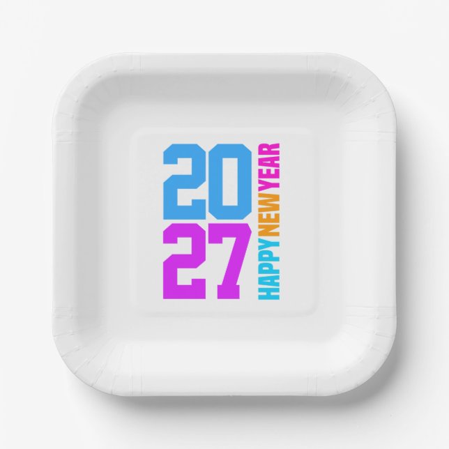 Happy New Year 2027 Paper Plates (Front)