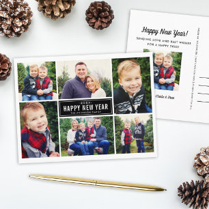 Happy New Year 2027 Photo Collage Six Picture Holiday Postcard