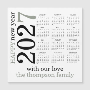 Happy New Year 2027 Sage Green White Calendar