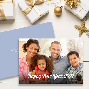 Happy New Year 2027 Simple Script Overlay Holiday Card