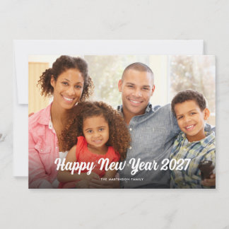 Happy New Year 2027 Simple Script Overlay Holiday Card