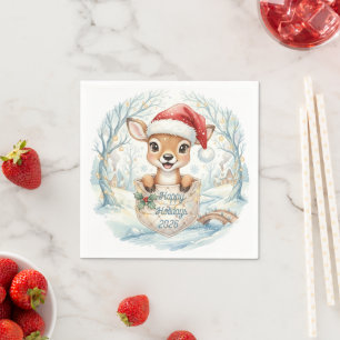 Happy New Year 2027 with Santa Deer Napkins