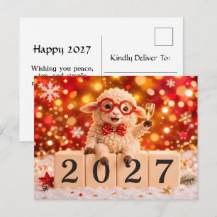 Happy New Year 2027 Year of the Goat Sheep Holiday Postcard