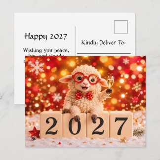 Happy New Year 2027 Year of the Goat Sheep Holiday Postcard