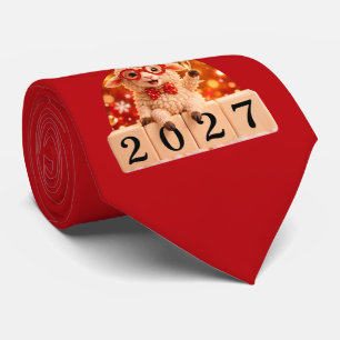 Happy New Year 2027 Year of the Goat Sheep Neck Tie