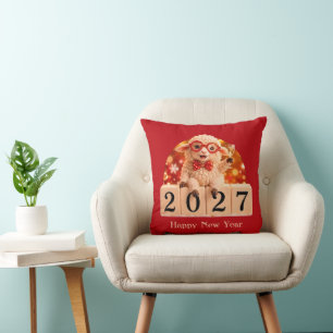 Happy New Year 2027 Year of the Goat Sheep Throw Pillow