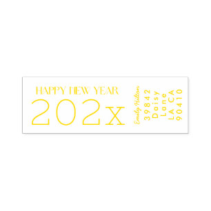 Happy New Year 2027 YELLOW Address Self-inking Stamp
