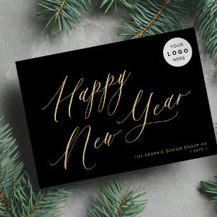 Happy New Year 202 gold script business LOGO Holiday Card