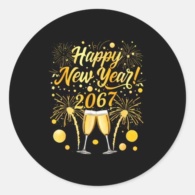 Happy New Year 2067 Funny 67 Six Seven Meme New Ye Classic Round Sticker (Front)