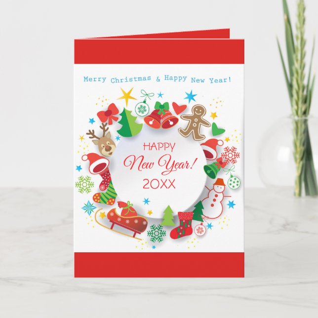 Happy New Year 20XX & Christmas Characters Holiday Card (Front)