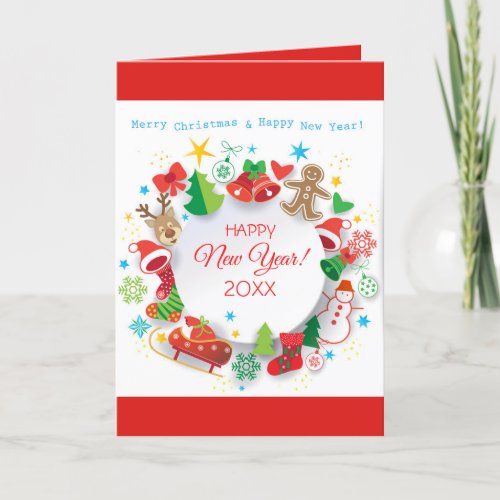 Happy New Year 20XX  Christmas Characters Holiday Card