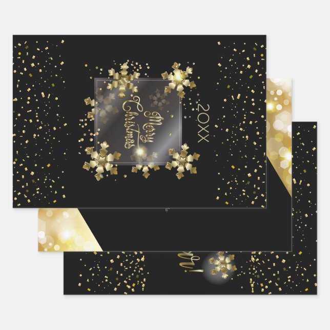 Happy New Year 20XX & Gold Christmas Luxury Wrapping Paper Sheets (Set)