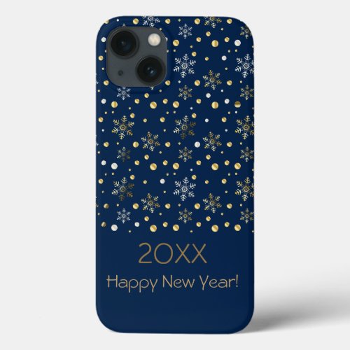 Happy New Year 20XX  Gold Christmas Snowflakes iPhone 13 Case