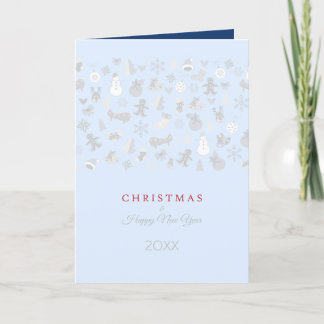 Happy New Year 20XX & Silver Christmas Characters Holiday Card