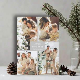 Happy New Year 4 Photo Collage Holiday Card