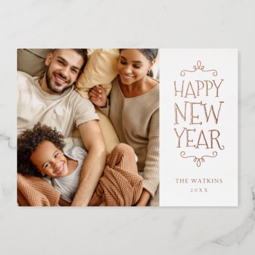 Happy New Year 4 Photo Foil Holiday Card