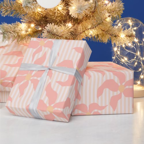 Happy New Year Abstract Pink Floral  Wrapping Paper