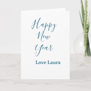 Happy new year add name love blue simple minimal h card