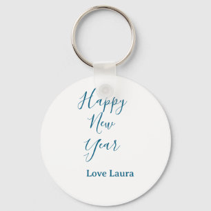 Happy new year add name love blue simple minimal h keychain