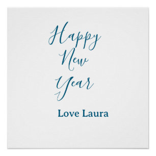 Happy new year add name love blue simple minimal h poster