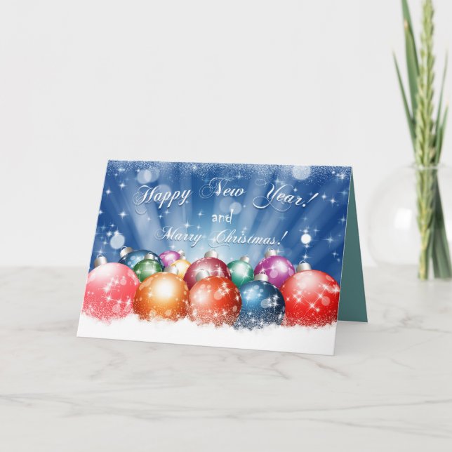 Happy New Year and Merry Christmas baubles Card (Front)