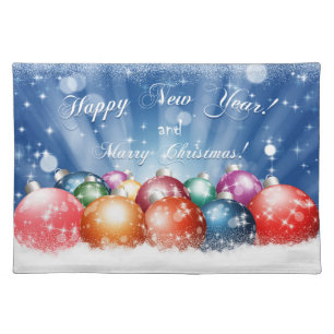 Happy New Year and Merry Christmas baubles Cloth Placemat