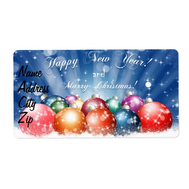 Happy New Year and Merry Christmas baubles Label (Front)