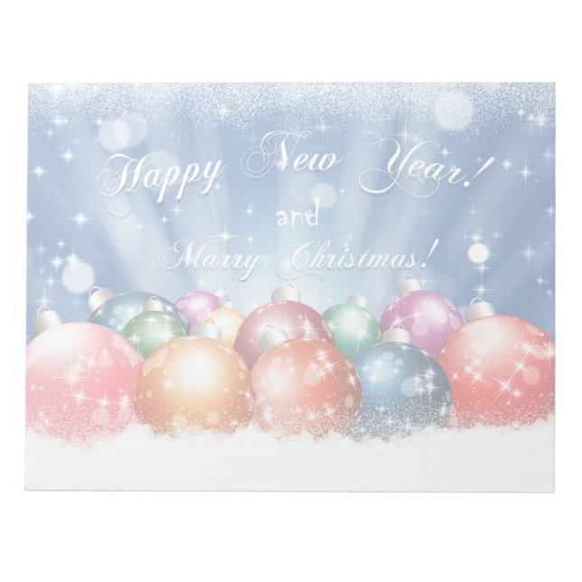 Happy New Year and Merry Christmas baubles Notepad (Front)