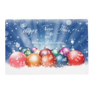 Happy New Year and Merry Christmas baubles Placemat