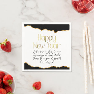 Happy New Year and Wishes Gold Agate Napkins