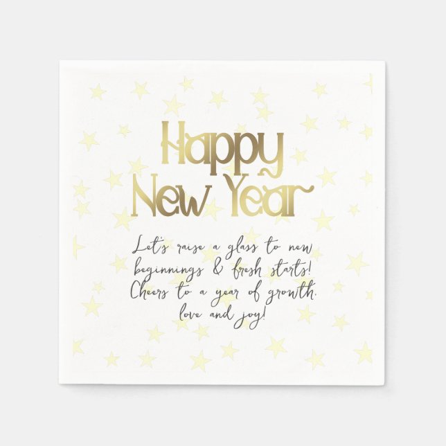 Happy New Year and Wishes Gold Napkins (Front)